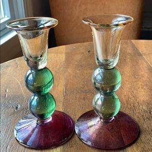 Crate and Barrel glass candle stick holders
